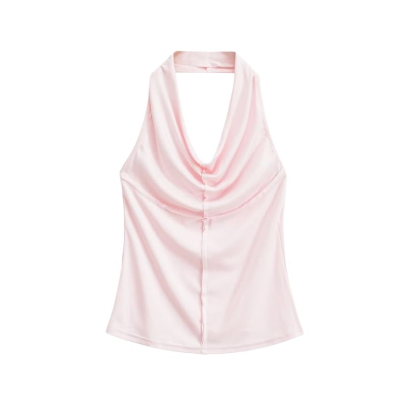 Halter Cowl Neck Open Back Fitted Top