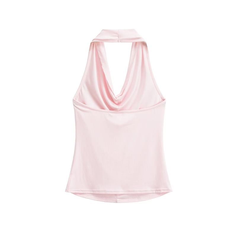 Halter Cowl Neck Open Back Fitted Top