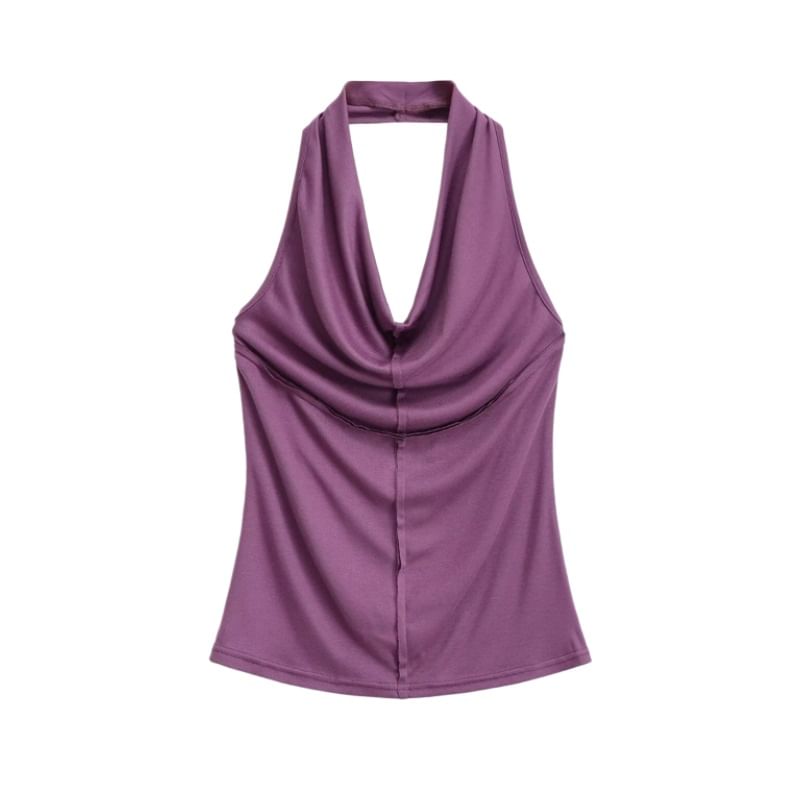 Halter Cowl Neck Open Back Fitted Top
