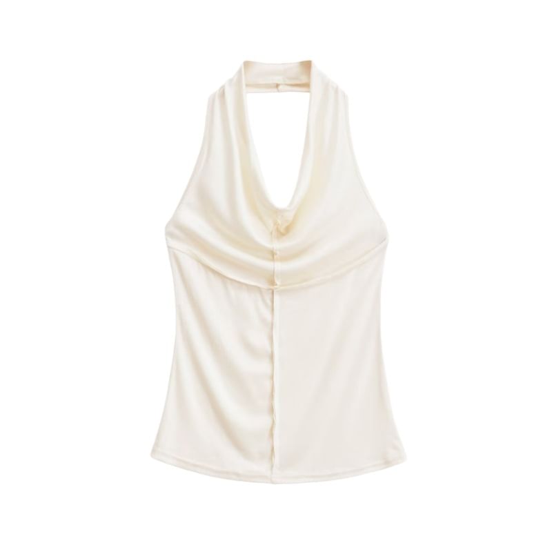 Halter Cowl Neck Open Back Fitted Top