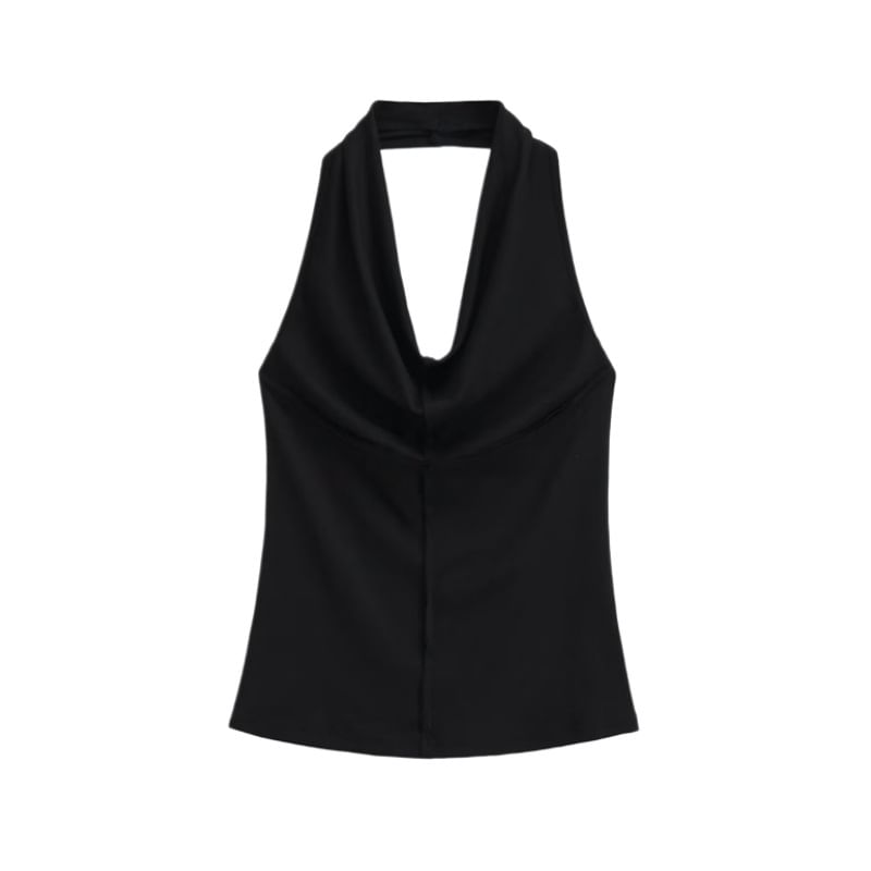 Halter Cowl Neck Open Back Fitted Top