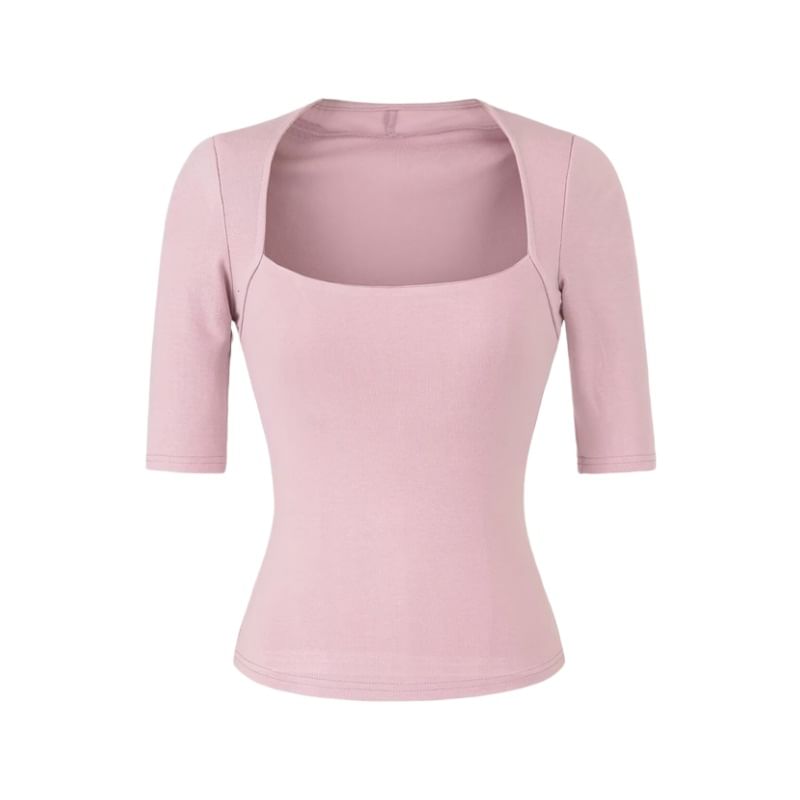Square Neck Fitted Crop Tee with 3/4 Sleeves