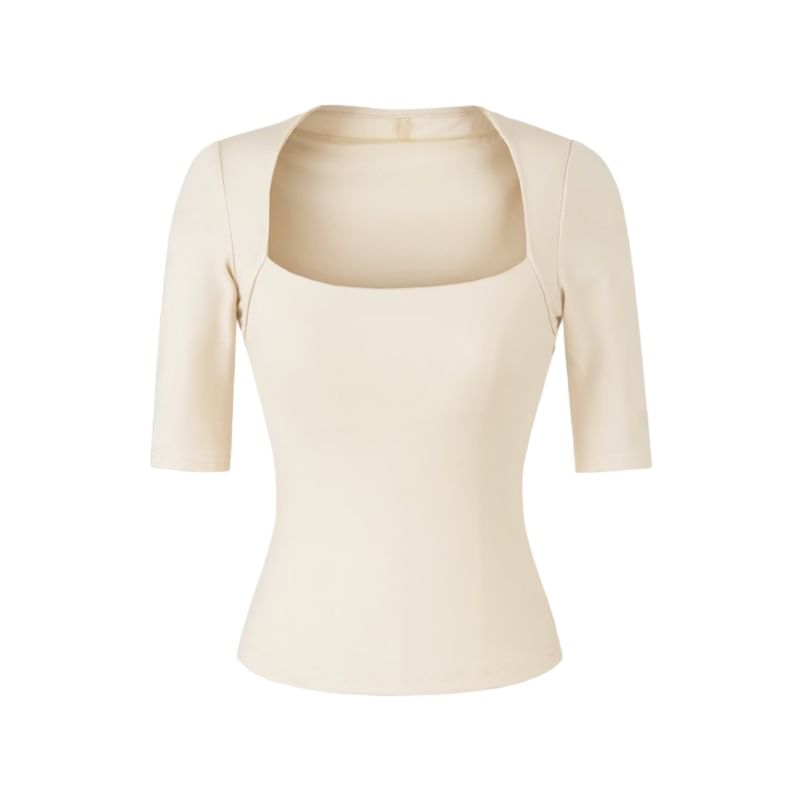 Square Neck Fitted Crop Tee with 3/4 Sleeves