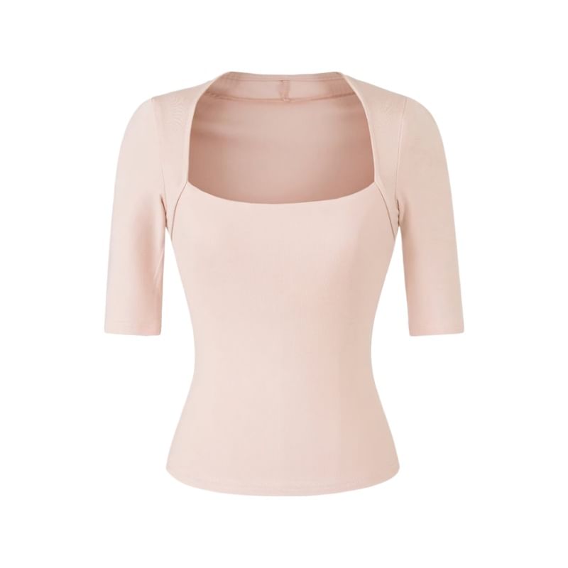 Square Neck Fitted Crop Tee with 3/4 Sleeves