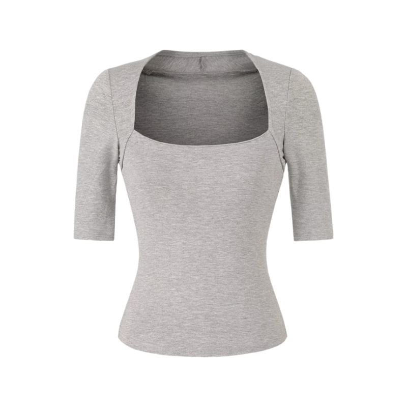 Square Neck Fitted Crop Tee with 3/4 Sleeves