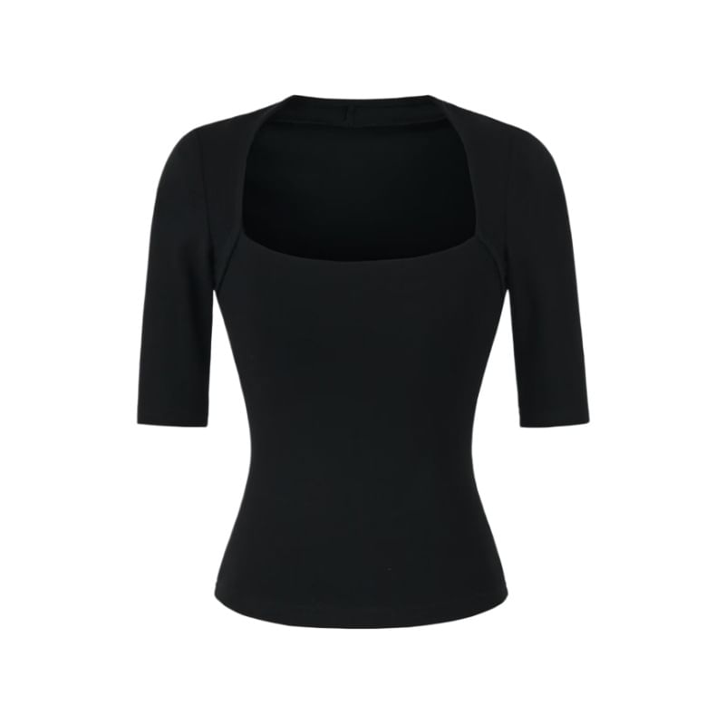 Square Neck Fitted Crop Tee with 3/4 Sleeves