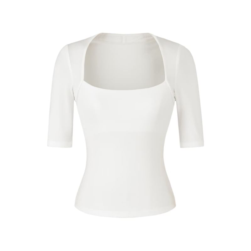 Square Neck Fitted Crop Tee with 3/4 Sleeves