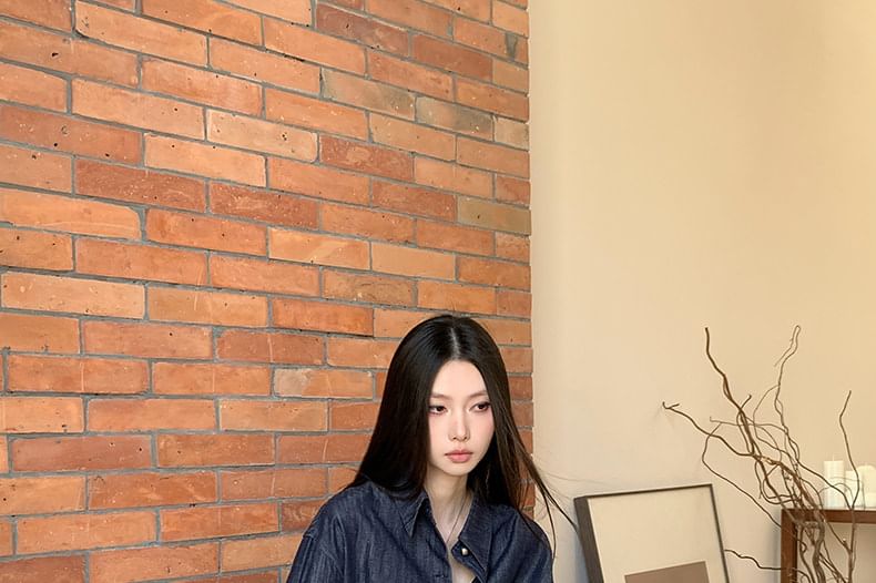 Unwashed Denim Shirt and Low Rise Skort Set