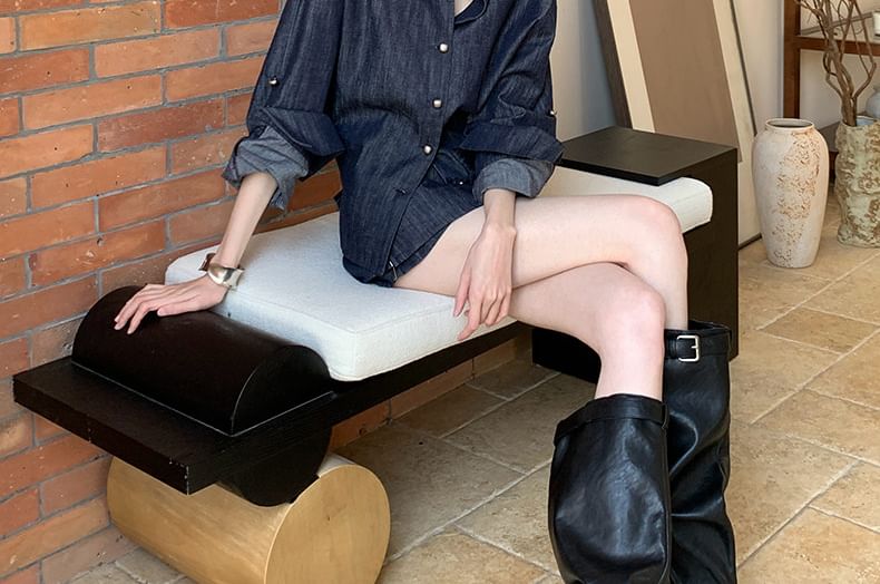 Unwashed Denim Shirt and Low Rise Skort Set