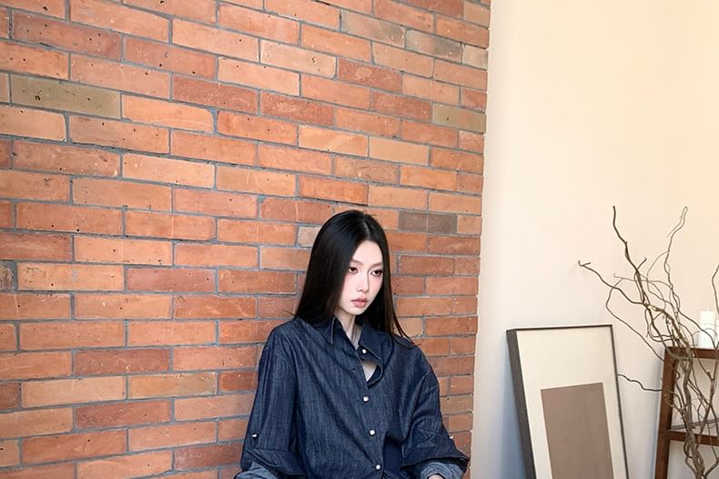 Unwashed Denim Shirt and Low Rise Skort Set