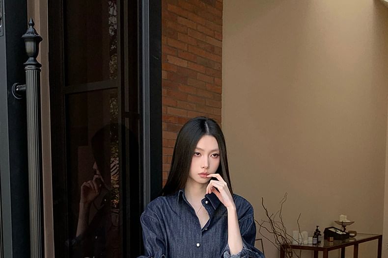 Unwashed Denim Shirt and Low Rise Skort Set