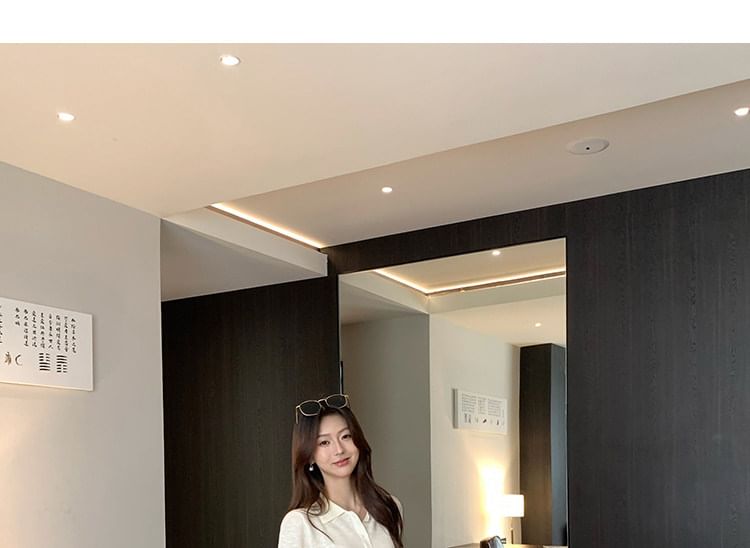 Collared Button Knit Tee with Short Sleeves