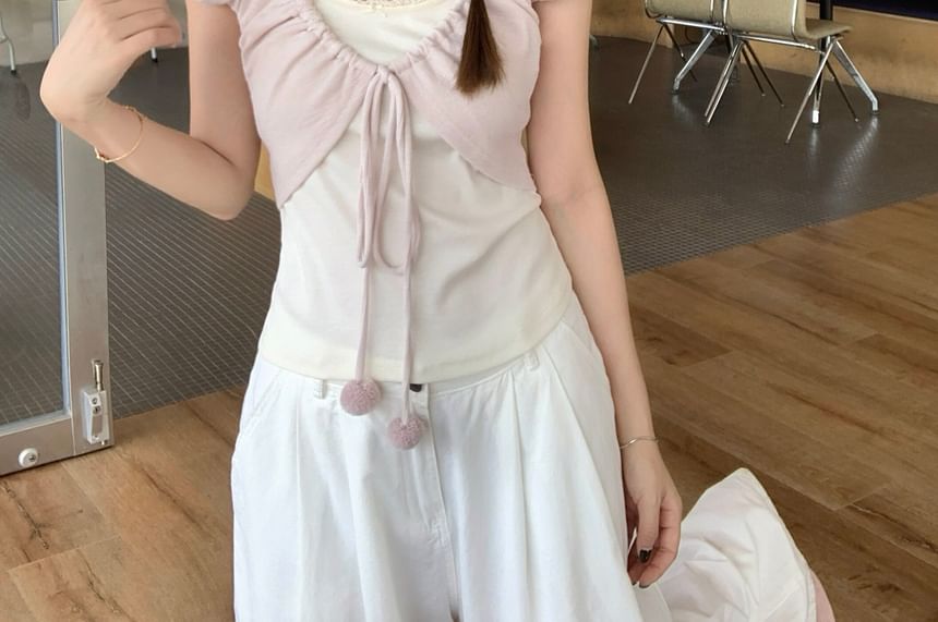 Scoop Neck Mock Wrap Tie Front Top
