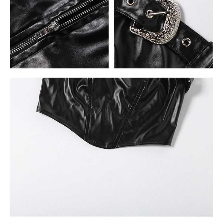 Faux Leather Belted Tube Top & Grommet Shorts Set