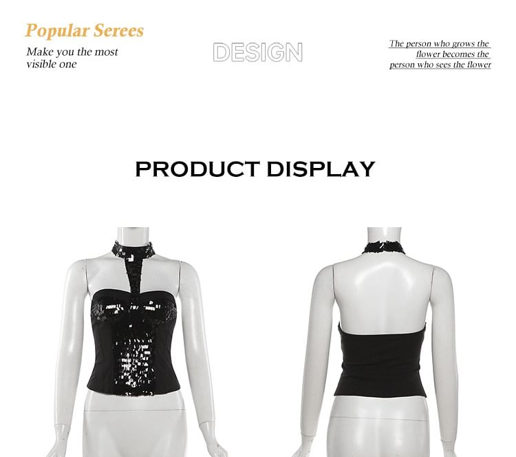Halter Mock Neck Sequin Top