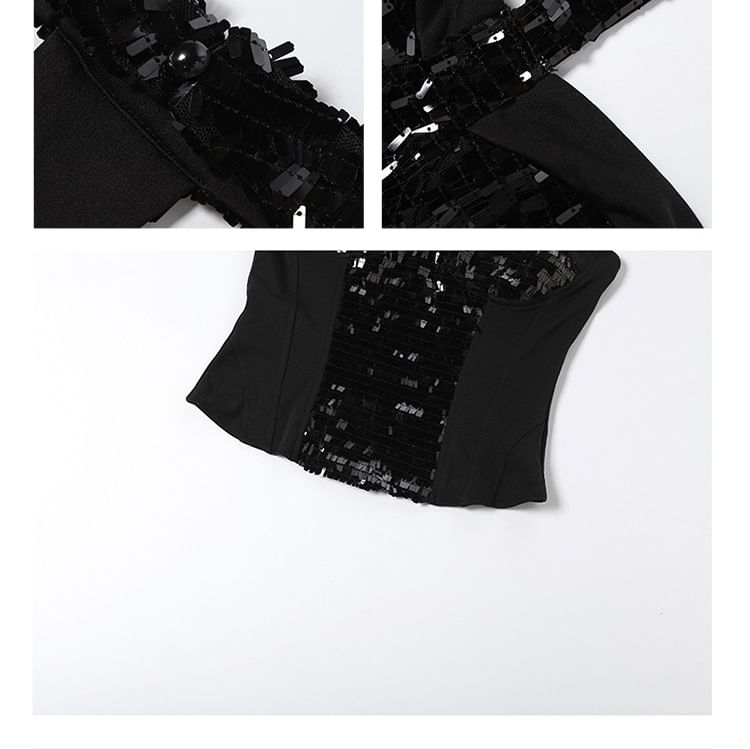 Halter Mock Neck Sequin Top