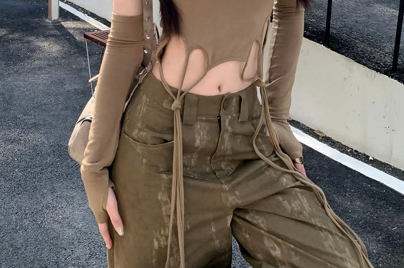 Hooded Cutout Crop Top Set with Arm Sleeves