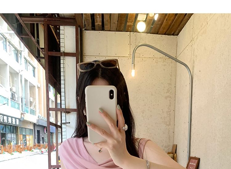 Casual Off-Shoulder Solid Ruched Tee