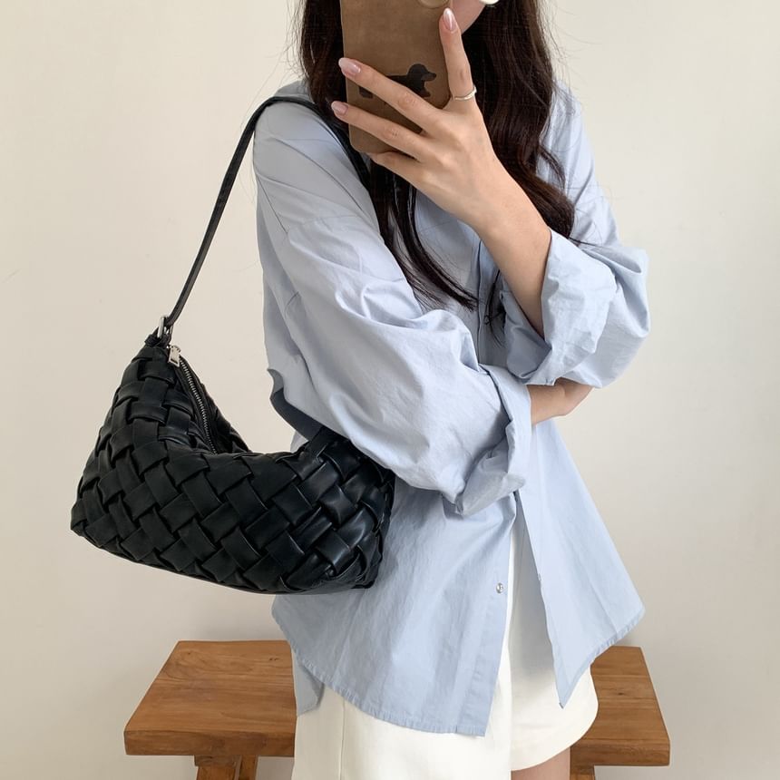 Woven Plain Shoulder Bag