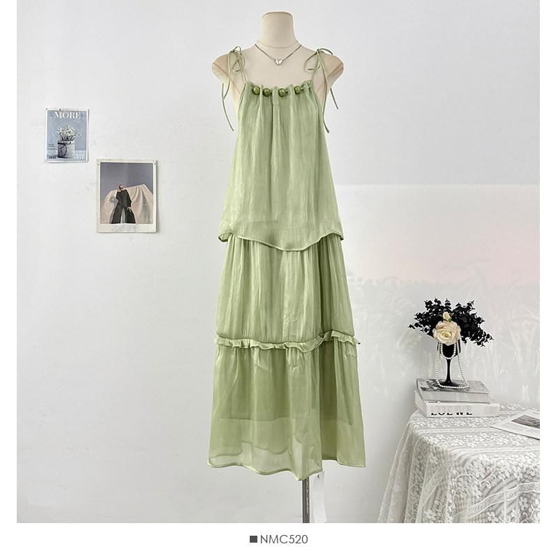 Spaghetti Strap Plain Ruffle Maxi Sundress