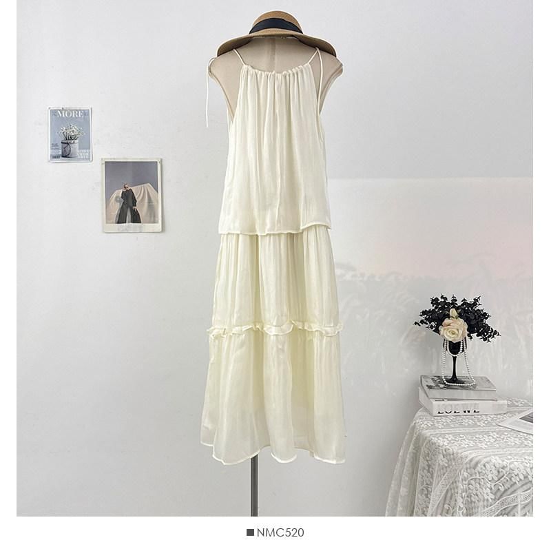 Spaghetti Strap Plain Ruffle Maxi Sundress