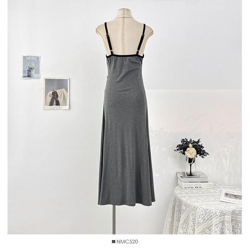 Spaghetti Strap Contrast Trim Lace Up Slit Maxi A-Line Dress