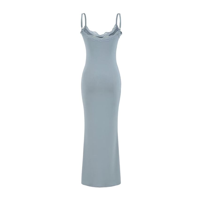 Spaghetti Strap Scoop Neck Plain Lace Trim Maxi Mermaid Dress