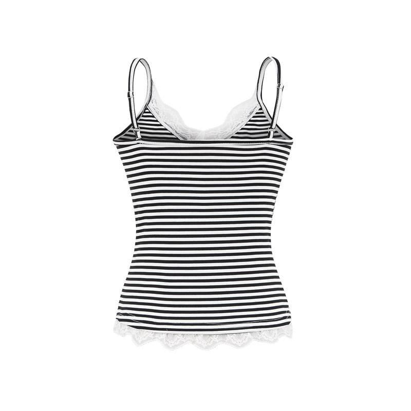 V-Neck Lace Trim Striped Camisole Top