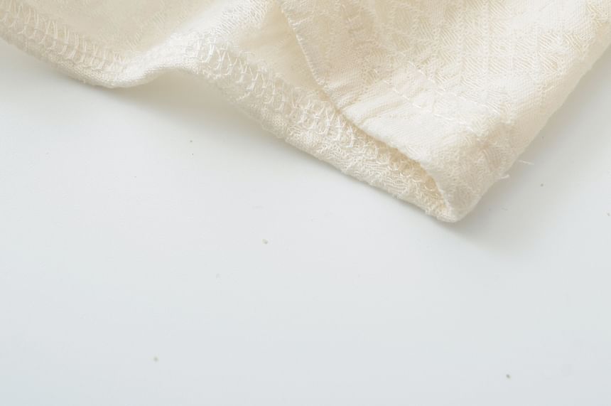 Long-Sleeve Henley Neck Plain Lace Top