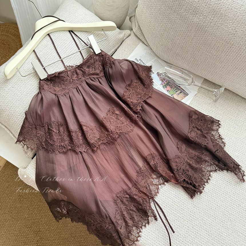 Plain Mesh Panel Lace Camisole Top