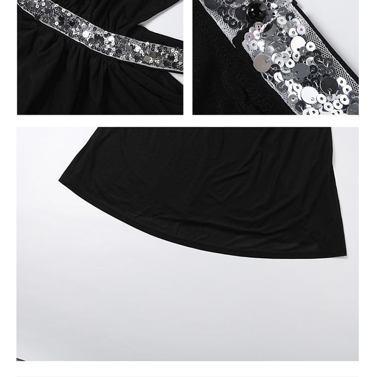 Sleeveless Embellished Cutout Plain Maxi A-Line Dress