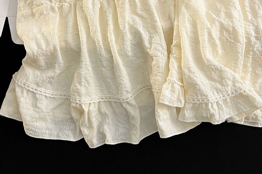Pajama Set: V-Neck Lace Trim Padded Camisole Top + Shorts
