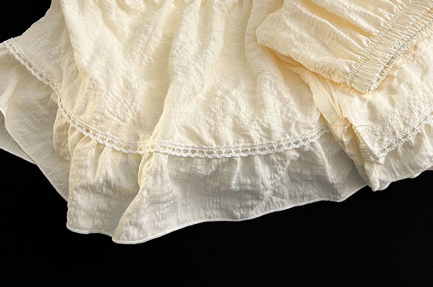 Pajama Set: V-Neck Lace Trim Padded Camisole Top + Shorts