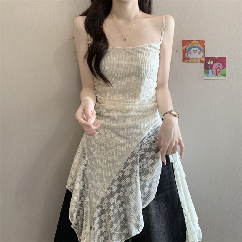 Asymmetrical Ruched Lace Camisole Top