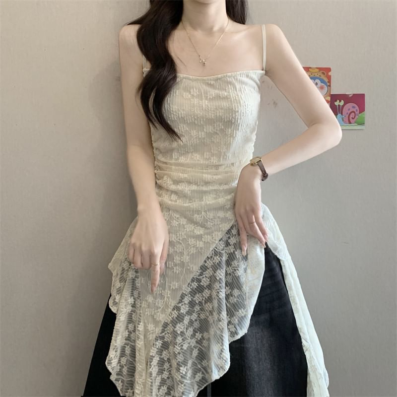 Asymmetrical Ruched Lace Camisole Top