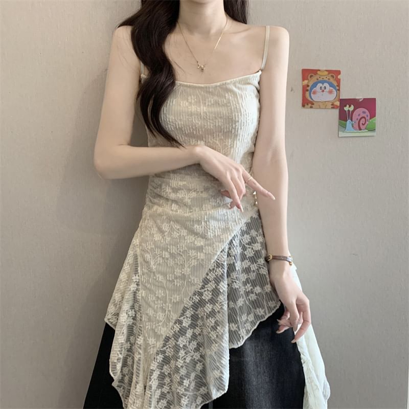 Asymmetrical Ruched Lace Camisole Top