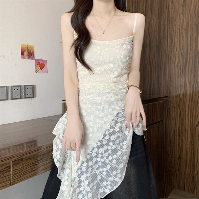 Asymmetrical Ruched Lace Camisole Top