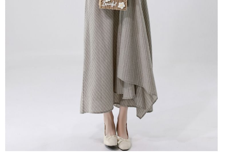 Sleeveless Crew Neck Plaid Asymmetrical Maxi A-Line Dress