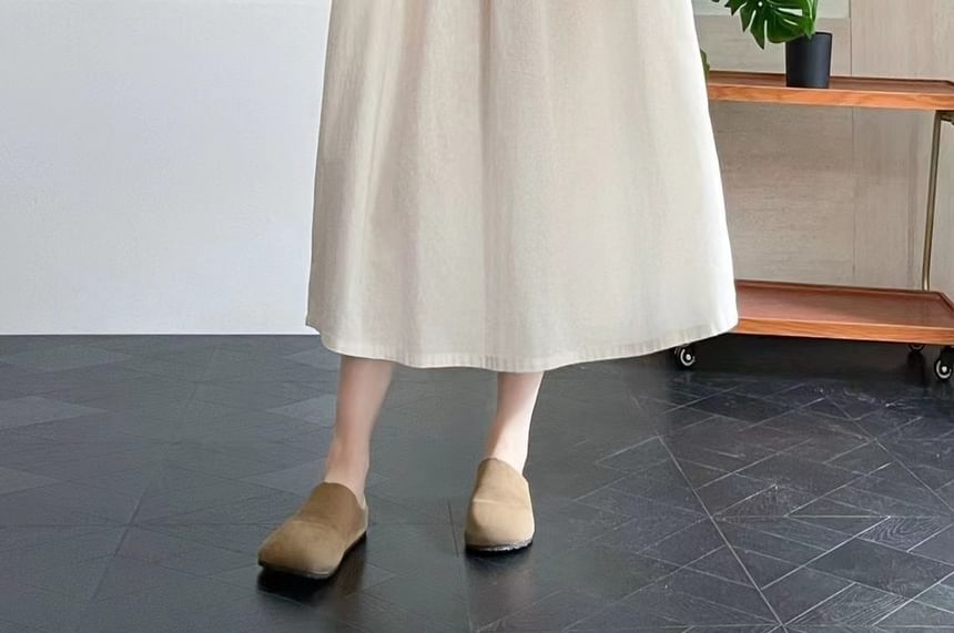 Short-Sleeve Frill Trim Plain Maxi Shift Dress