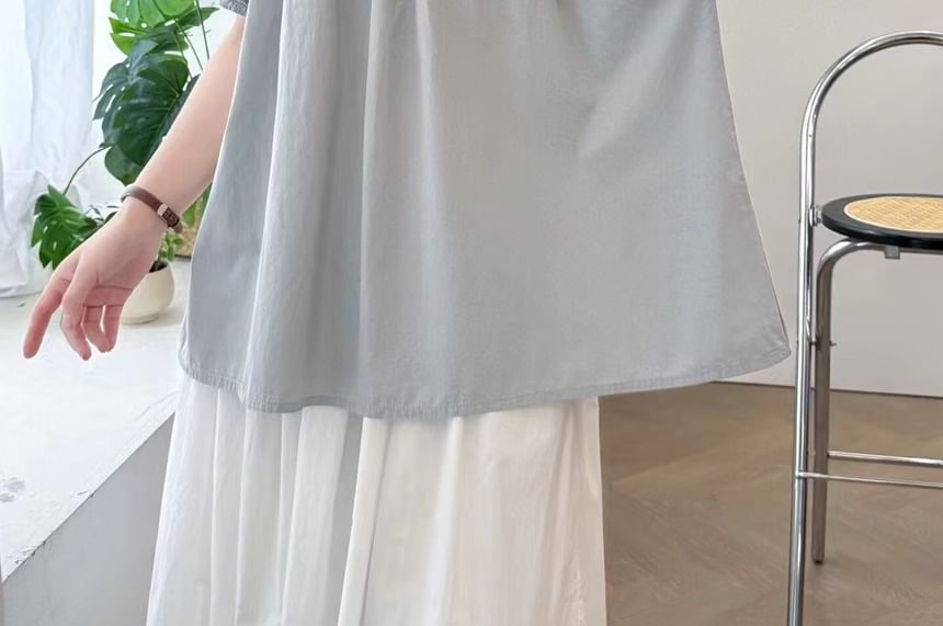 Short-Sleeve Lace Ruffle Plain Blouse
