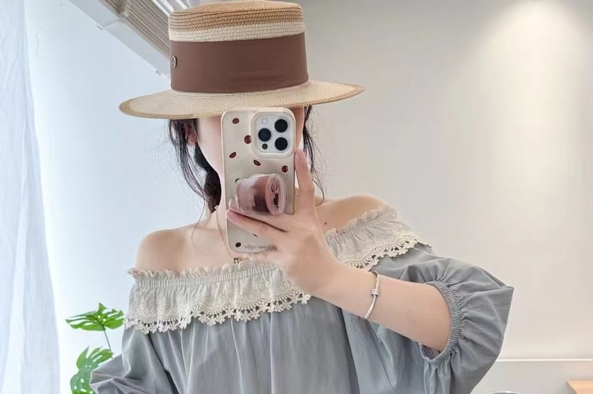 Short-Sleeve Lace Ruffle Plain Blouse
