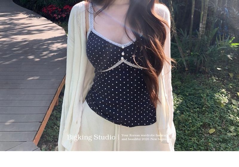 V-Neck Dotted Panel Lace Camisole Top