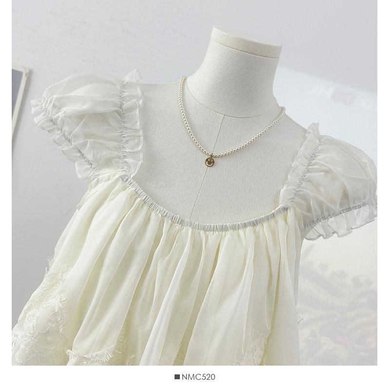 Cap-Sleeve Square Neck Lace Panel Layered Blouse