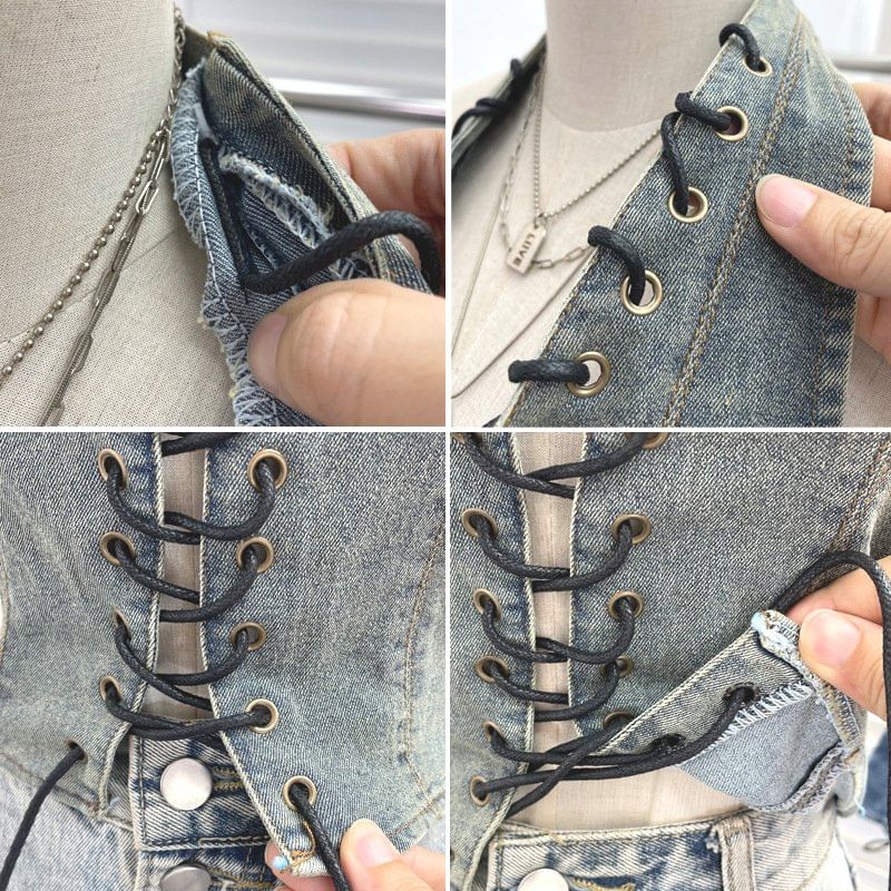 Halter Lace Up Denim Top