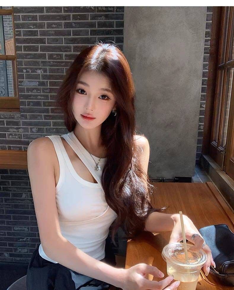 Asymmetric Cutout Padded Crop Tank Top Plain