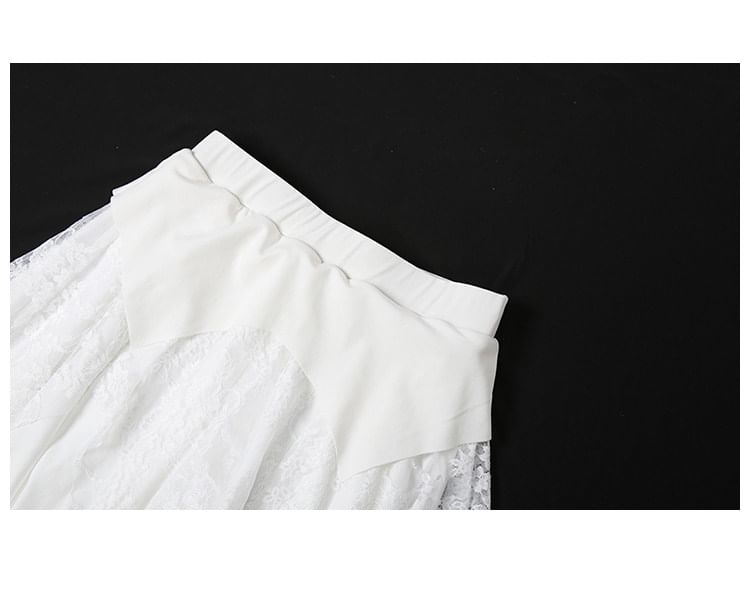 Mid Rise Asymmetrical Lace Panel A-Line Skirt