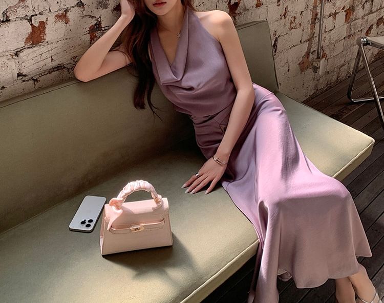 Sleeveless Cowl Neck Plain Maxi A-Line Dress