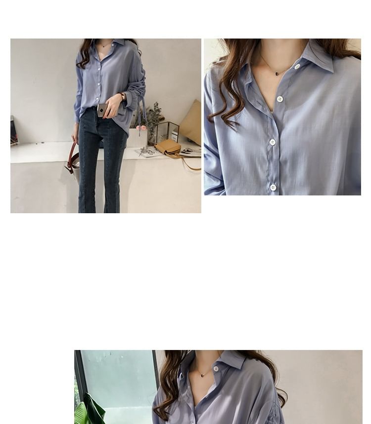 Drawstring Collared Long-Sleeve Shirt