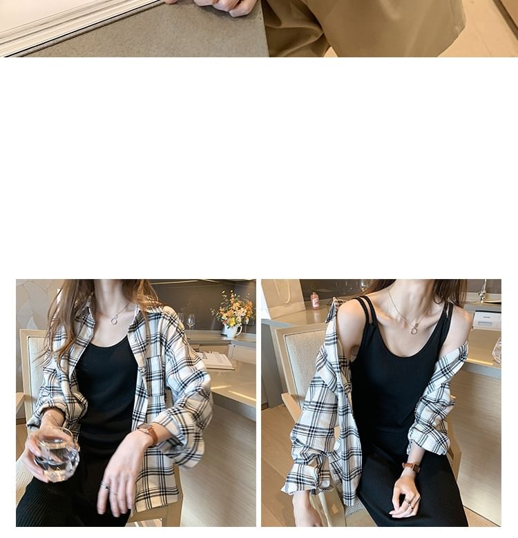 Plaid Collared Long-Sleeve Shirt