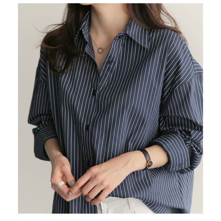Striped Collared Long-Sleeve Shirt